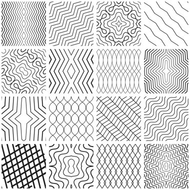 Soyut çizgili arkaplan seti. Geometrik dikişsiz desenler. Vektör grafikleri.