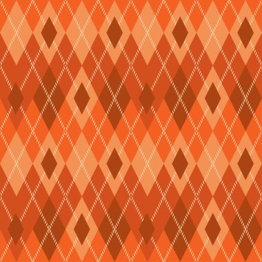 Argyle deseni, düz arkaplanda çeşitli renklerde elmaslardan oluşmuş süveter ve çorap gibi örülmüş giysilerde kullanılır. Kumaş dokusu arka planı. Vektör.