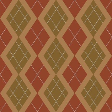 Argyle deseni, düz arkaplanda çeşitli renklerde elmaslardan oluşmuş süveter ve çorap gibi örülmüş giysilerde kullanılır. Kumaş dokusu arka planı. Vektör.