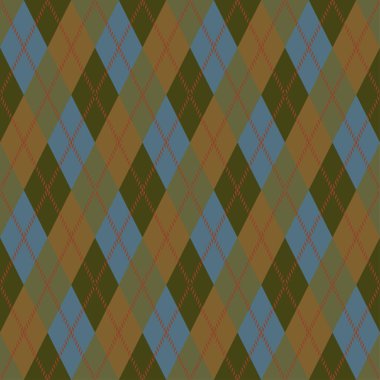 Argyle deseni, düz arkaplanda çeşitli renklerde elmaslardan oluşmuş süveter ve çorap gibi örülmüş giysilerde kullanılır. Kumaş dokusu arka planı. Vektör.