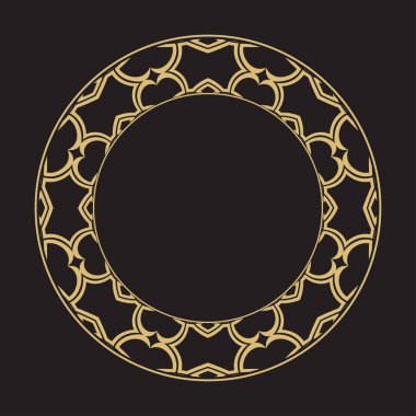 Geometrik dairesel şekilli çerçeveler. Lüks malların, logoların, monogramların tasarım elementlerinin sanat süsü. Vektör illüstrasyonu.