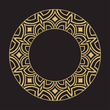 Geometrik dairesel şekilli çerçeveler. Lüks malların, logoların, monogramların tasarım elementlerinin sanat süsü. Vektör illüstrasyonu.