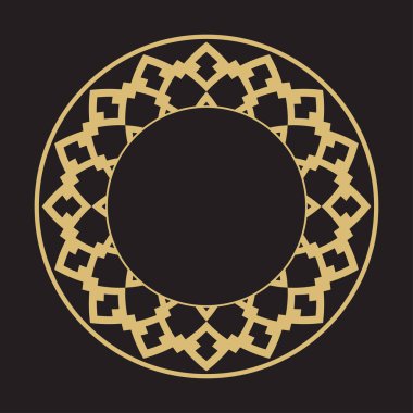 Geometrik dairesel şekilli çerçeveler. Lüks malların, logoların, monogramların tasarım elementlerinin sanat süsü. Vektör illüstrasyonu.