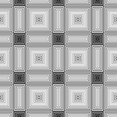 Soyut, pürüzsüz desen. Modern doku. Tekrarlayan eşkenarlar, dikdörtgenler, açısal şekiller. Çeşitli kalınlıktaki çizgilerden oluşan geometrik bir duvar kağıdı. Vektör grafiği.