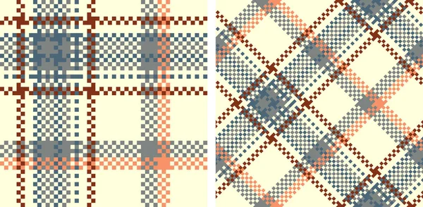 タータンパターンセット 要旨はシームレスな背景を確認した ピクセルテクスチャ ストレートと斜めのスコットランドの色のケージ ファブリック シャツ テキスタイルにベクトルグラフィック印刷 — ストックベクタ