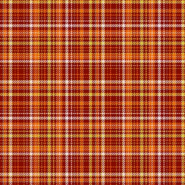Ekose desenli. Kırmızı, gri, sarı, turuncu arka plan kontrol edildi. Tartan kafesi soyut dokusu. Kumaş, gömlek, tekstil, perde ve masa örtüsü üzerine vektör grafikleri.