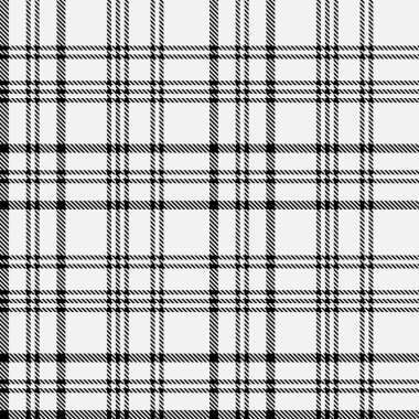 Siyah ve beyaz ekose desenli. Soyut, dikişsiz tartan duvar kağıdı. Modern moda kafes dokusu. Kumaşlar, gömlekler, tekstil ve perdeler üzerindeki baskı vektör grafikleri.