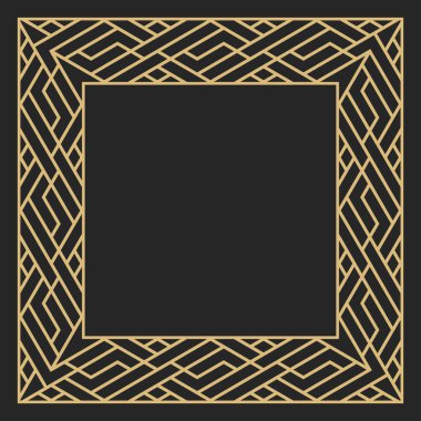 Dairesel dekoratif altın çerçeve. Dikdörtgen biçiminde soyut süs, yazı için yer var. Lüks malların, logoların, monogramların, tebrik kartlarının tasarımı. Vektör. 