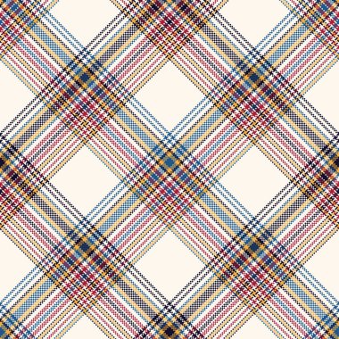 Ekose desenli. Mavi, kırmızı, sarı, gri piksel tarandı. Tartan kafesi soyut dokusu. Kumaş, gömlek, tekstil, perde ve masa örtüsü üzerine vektör grafikleri.