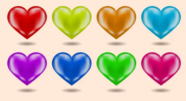 Coleção Ícone Brilhante Símbolo Amor Silhuetas Multicoloridas Forma Coração Isolado — Vetor de Stock