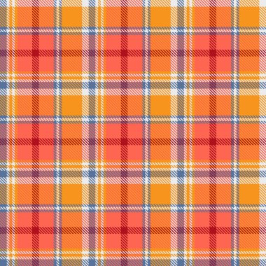 Ekose desenli. Kırmızı, sarı, beyaz, mavi arka plan kontrol edildi. Tartan kafesi soyut dokusu. Kumaş, gömlek, tekstil, perde ve masa örtüsü üzerine vektör grafikleri.