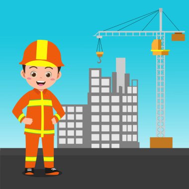 Cute Boy Working As Engineer, Background in Separated Layer For Easy Editing