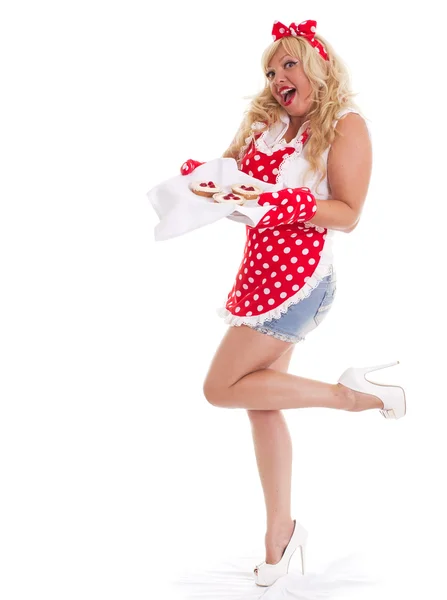 Pinup story.Woman with cakes — Stock Photo, Image