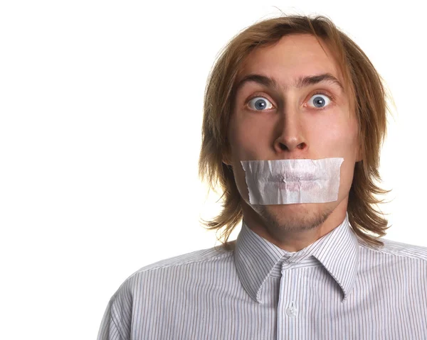 Right to vote. Man with glued mouth — Stock Photo, Image