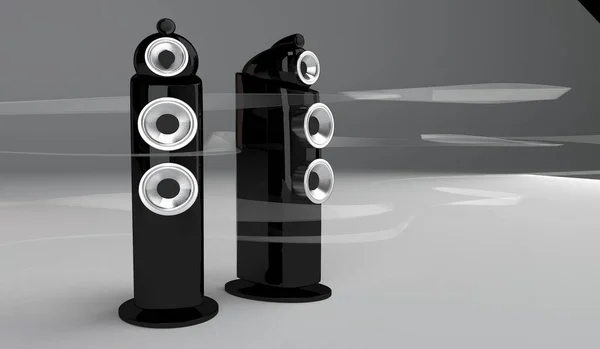 Black floor-standing speakers. 3D render — Stockfoto