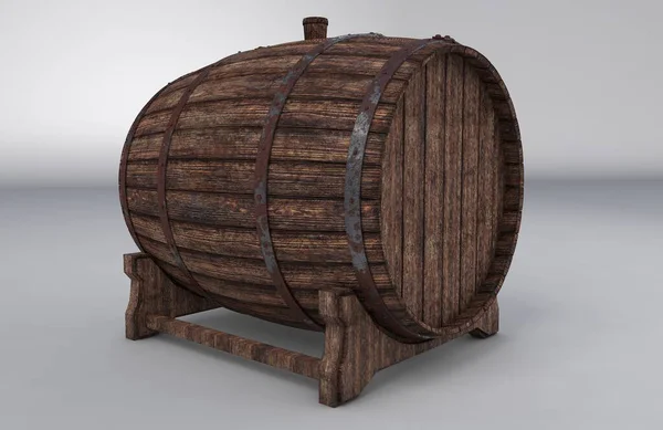 Wooden barrel for wine on a white background. 3D render. — 스톡 사진