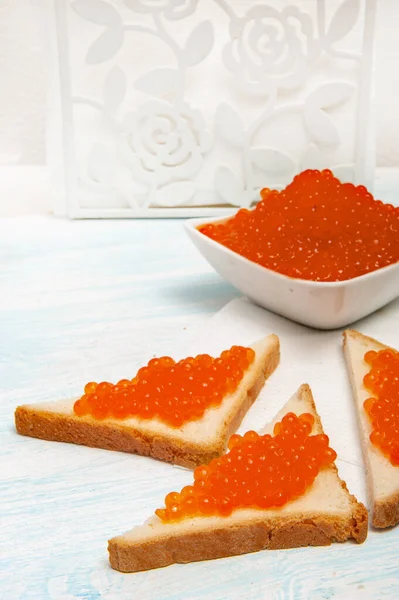 Toasts Red Caviar Bowl — Stock Fotó