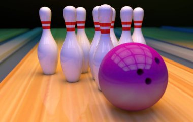 Bowling topu ve bowling salonunda leylak topu. 3 Boyutlu Hazırlama