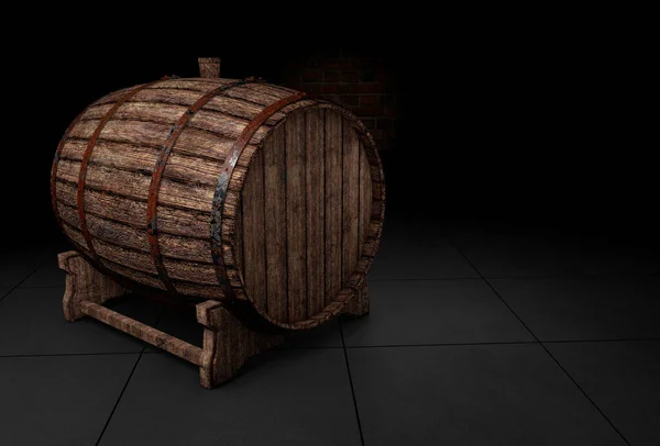 Oak Wine Barrel Dark Cellar Render — Fotografia de Stock