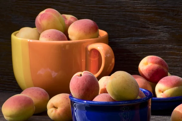 Apricots in ceramic bowls — Stock Photo, Image