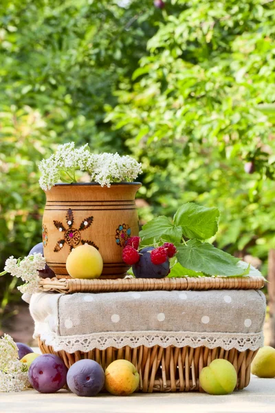 Ripe fruit and wild flowers — Stock Photo, Image