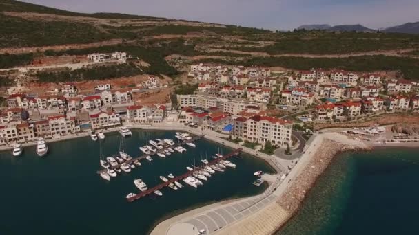 Drone view of the rooftops of the houses in the Lustica bay marina — Stock Video