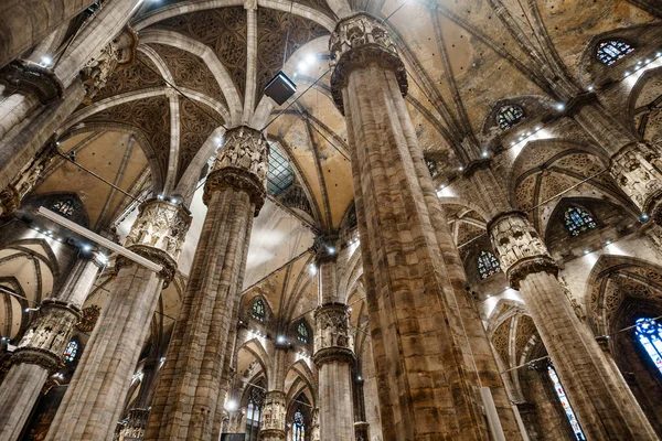 stock image High vaulted ceiling with columns in the Duomo. Italy, Milan