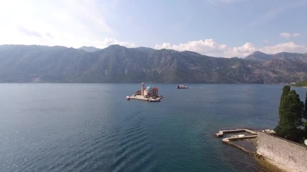 Kotor Körfezi Ndeki George Gospa Skrpjela Adaları Drone Yüksek Kalite — Stok video