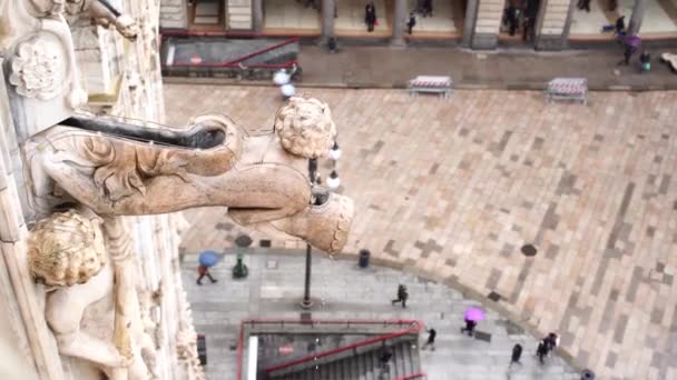 Duomo stenen goot systeem in de regen. Italië, Milaan — Stockvideo