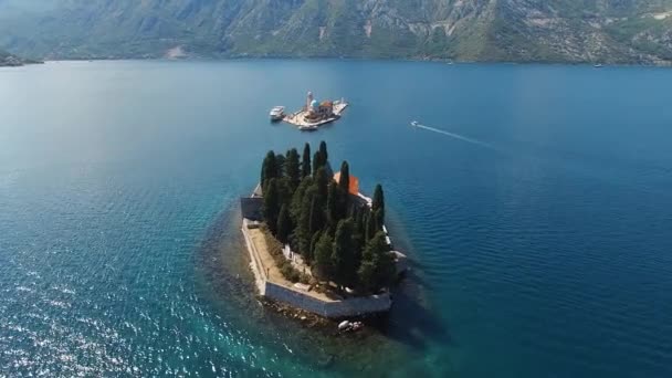 Vue par drone de l'île de St. George avec de grands cyprès — Video