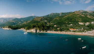Villa Milocer Kraliyet plajı. Karadağ. Hava görünümü