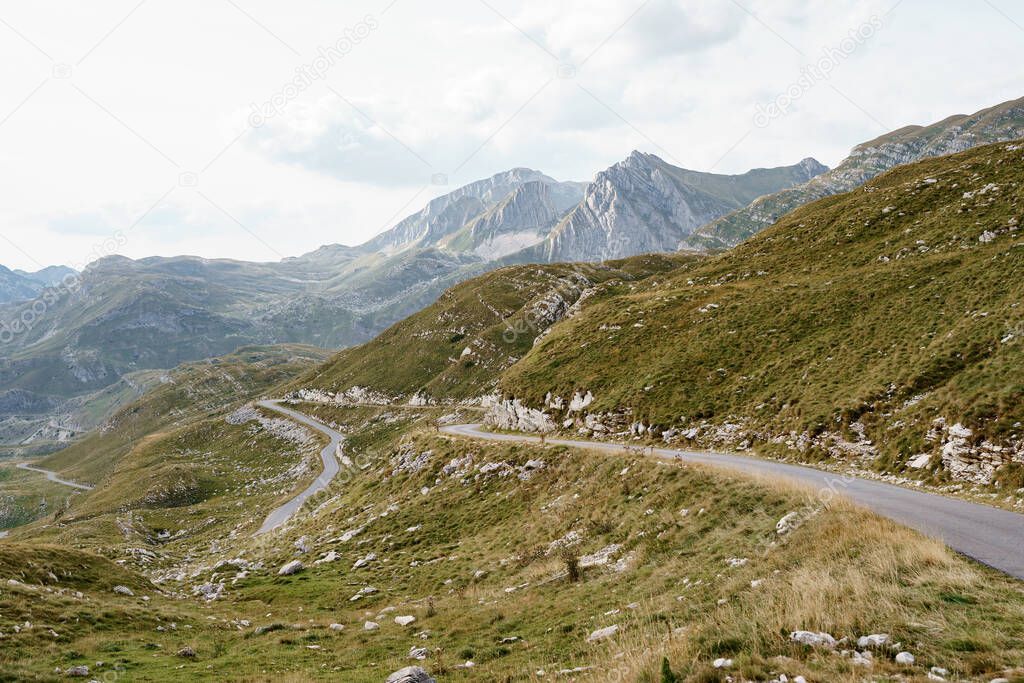 Winding asphalt road in the mountains. Montenegro, north