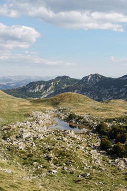 Durmitor Ulusal Parkı 'ndaki Sedlo Geçidi' nde küçük bir göl.
