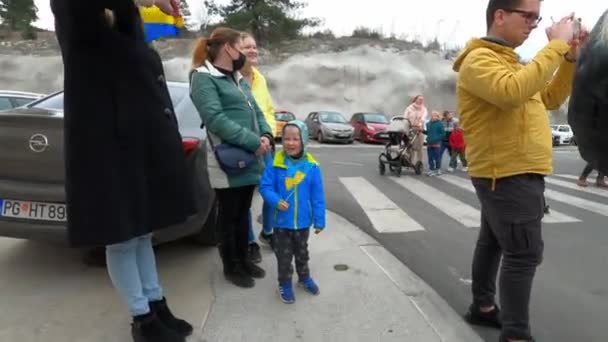 Podgorica,モンテネグロ- 06.03.22:ウクライナでの戦争に対するデモにおける市民の意志の民主的な表現. — ストック動画