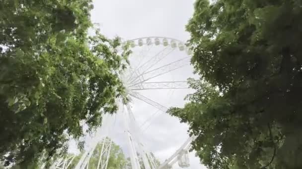 View Green Tree Branches White Ferris Wheel Budapest Hungary High — Video