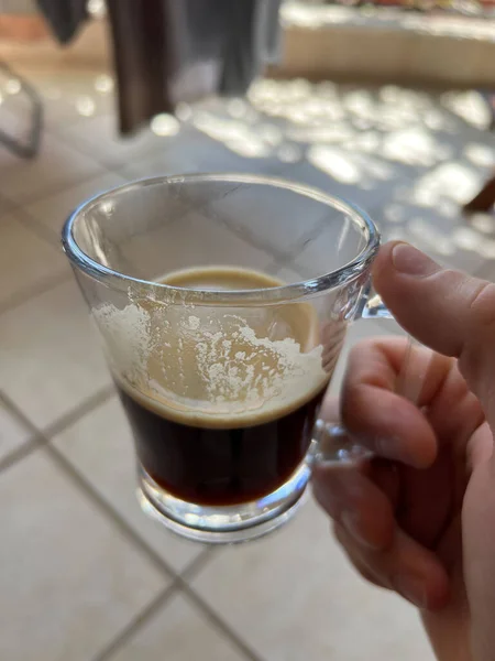 Cup Coffee Man Hand Close High Quality Photo — Stockfoto