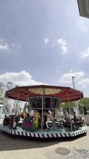 Spinning Carousel Green Park Sky High Quality Footage — Stock Video
