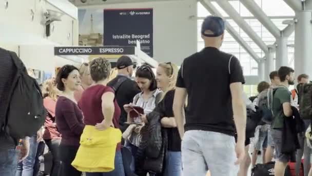 Passengers Stand Chatting Airport Lounge High Quality Footage — Video