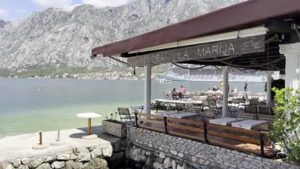 Outdoor Restaurant Terrace Beach Sea High Quality Footage — Αρχείο Βίντεο