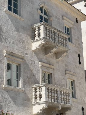 Gray stone facade of an ancient building. High quality photo