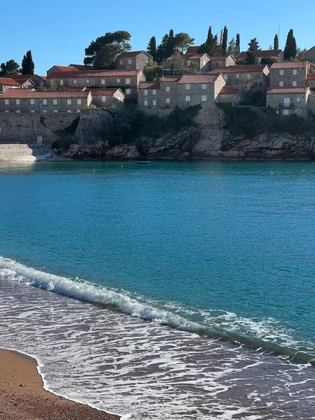 View Sea Old Houses Sveti Stefan Island Montenegro High Quality — 스톡 사진