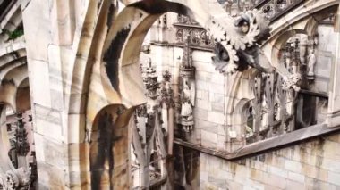 Carved marble arcades on the roof of the Duomo. Milan, Italy. High quality 4k footage