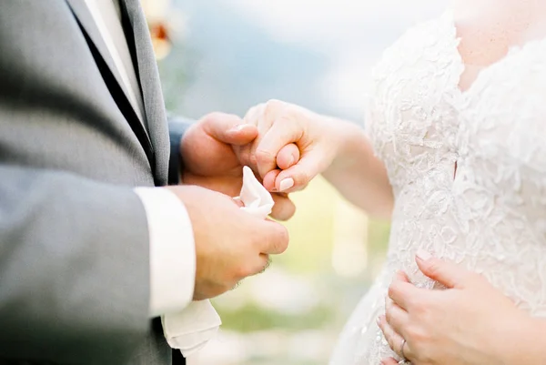 Groom Holding Bride Hand Close High Quality Photo — ストック写真
