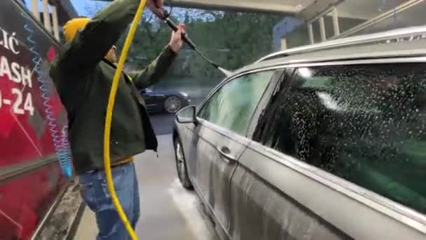 Car Washer Washing Car Hose Water Foam High Quality Fullhd — Stockvideo