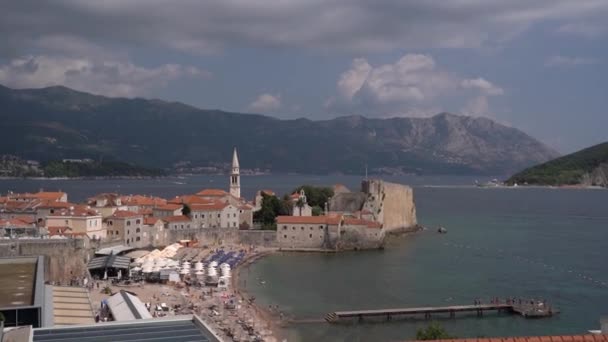 Vista Janela Costa Perast Com Casas Antigas Praia Imagens Fullhd — Vídeo de Stock