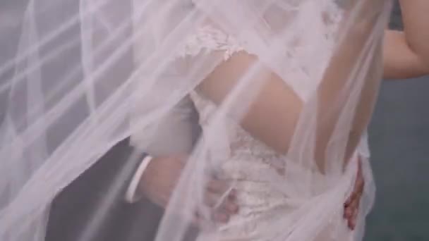 Noivo Dança Com Noiva Coberta Véu Imagens Fullhd Alta Qualidade — Vídeo de Stock