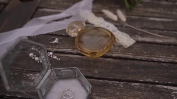 Perfume Bottle Lies Next Lace Garter Caption Terre Lumiere Leau — Stock Video