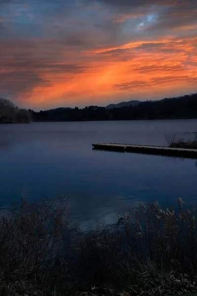Aur Apus Soare Deasupra Lacului Junaluska Vestul Carolinei Nord — Fotografie, imagine de stoc