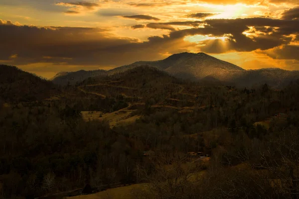 Puesta Sol Horizonte Sobre Las Montañas Blue Ridge Carolina Del — Foto de Stock