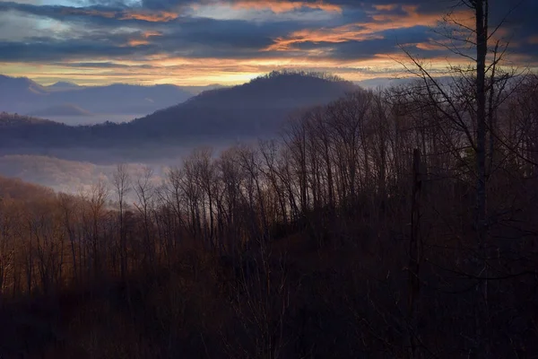 Mountain Range Western North Carolina Winter Colorful Sky — Foto Stock
